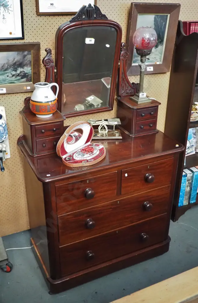 restorer's antique 4-drawer chest with carved-frame mirror and upper drawers - mirror supports are not attached, Image 1++