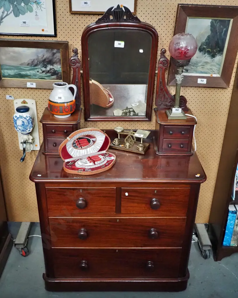 restorer's antique 4-drawer chest with carved-frame mirror and upper drawers - mirror supports are not attached, Image 1++