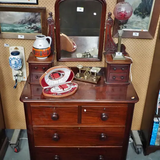 restorer's antique 4-drawer chest with carved-frame mirror and upper drawers - mirror supports are not attached,