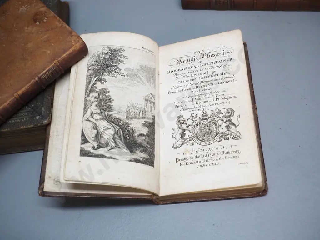 antique books - 10 small volumes "The British Plutarch" (missing vol 3) dated 1762 and Casquet of Gems with 1871 Image 1++