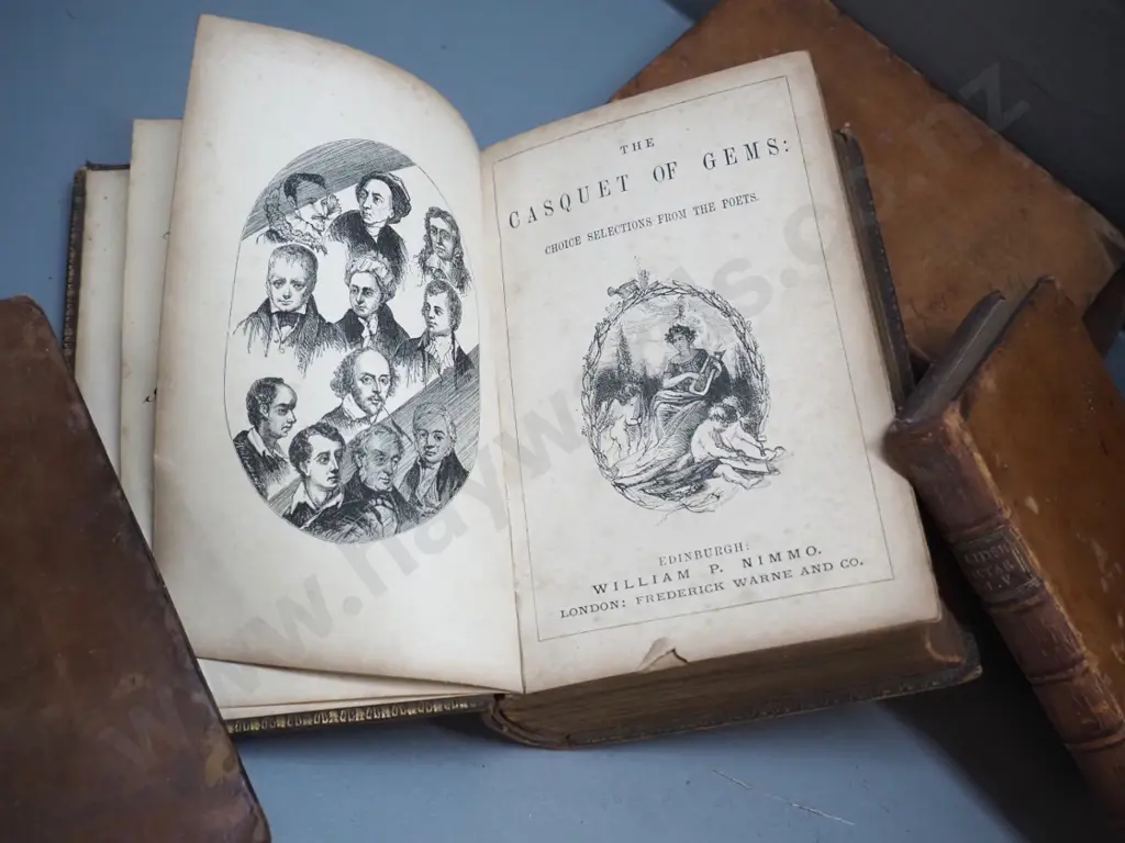 antique books - 10 small volumes "The British Plutarch" (missing vol 3) dated 1762 and Casquet of Gems with 1871 Image 1++