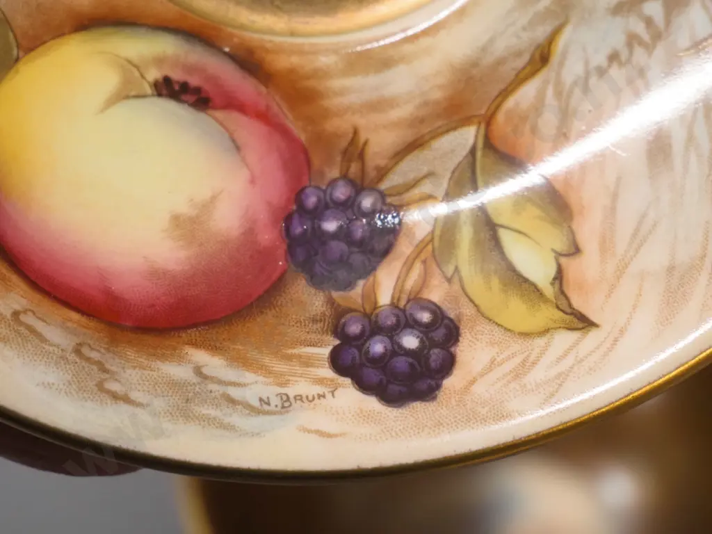 3 Aynsley Orchard Gold items - trio signed D. Jones and N. Brunt, pin dish & small vase Image 1++