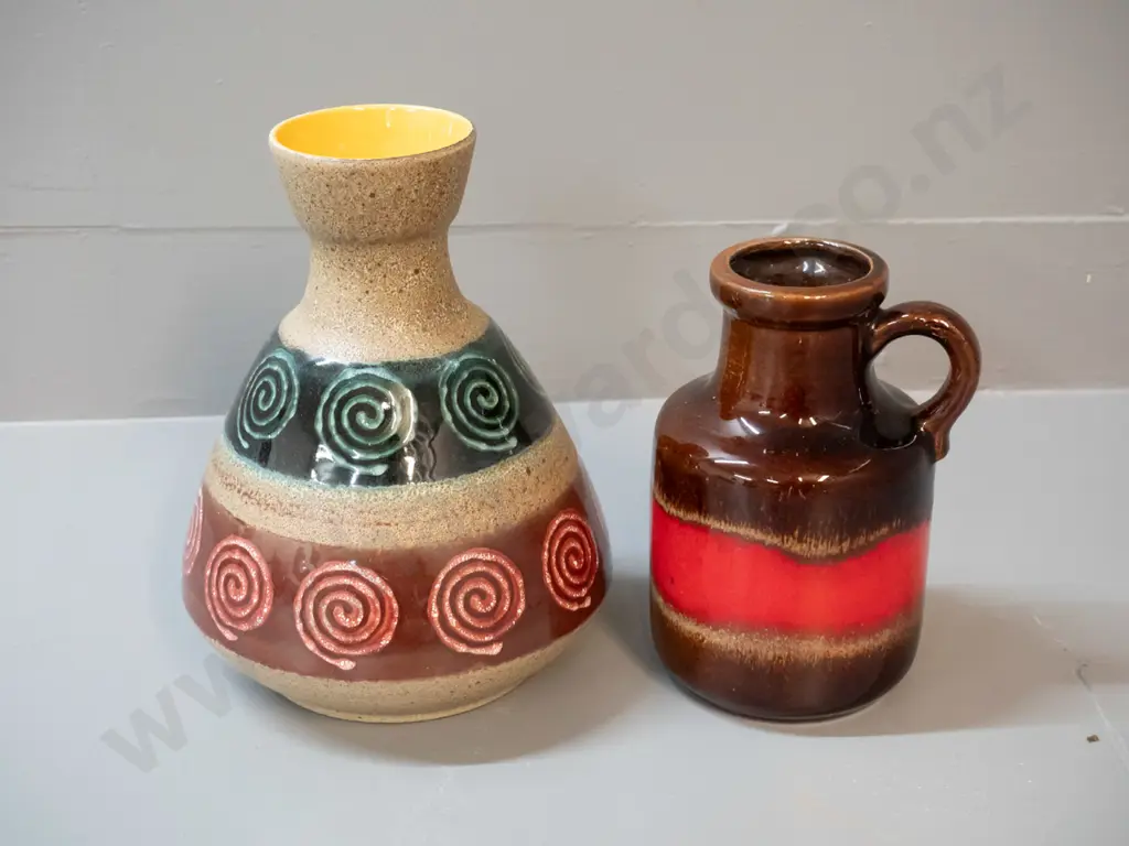 2 German pottery vases - handled one marked 414/76, other is 128/20 and is H-210 D-160 Image 1++