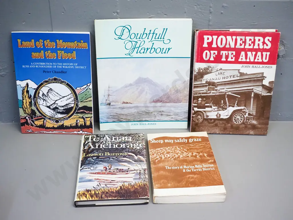5 New Zealand books - Te Anau, Milford, Wakatipu etc, 'Sheep May Safely Graze' signed by author Image 1++