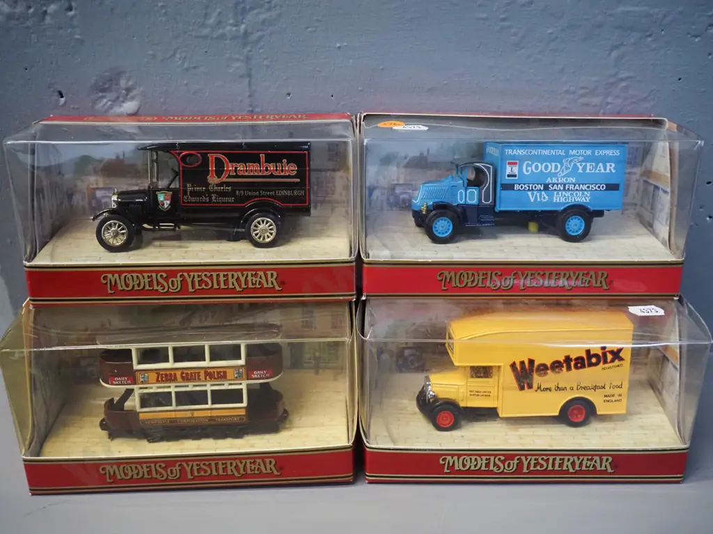 4 Matchbox Models of Yesteryear die-cast vehicles w/original boxes - 3 delivery vans and a double decker tram Image 1++