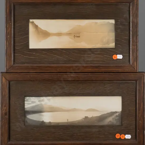 2x framed vintage photographs - lake scenes Each H-85 W-285  (aging)