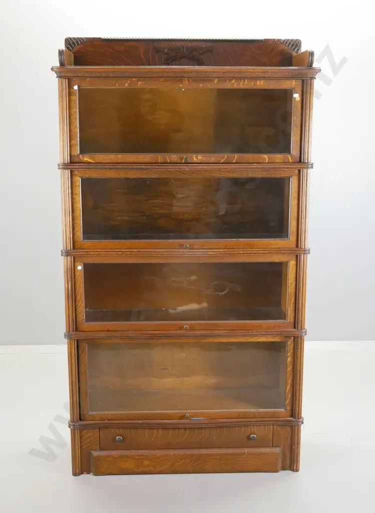 vintage oak stacking barrister bookcase with 4 glazed doors H-1680 W-950 D-350 Image 1++