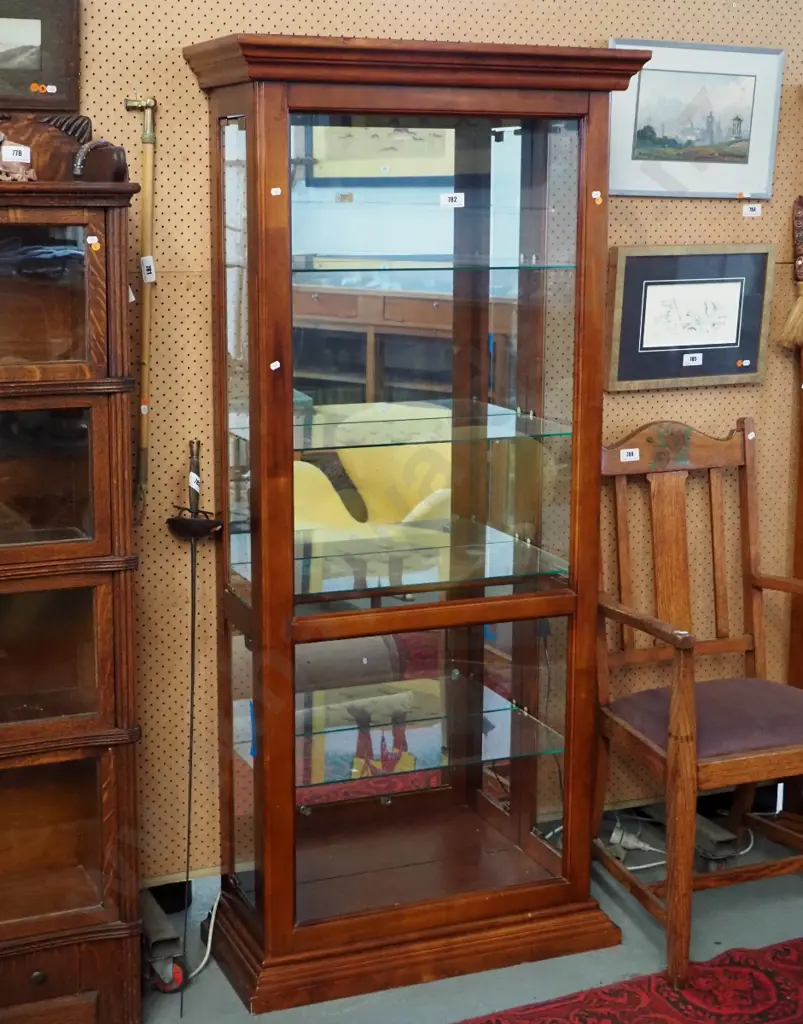 Danske-Mobler kauri illuminated display cabinet with 4 adjustable glass shelves, mirror back & glazed sides H1810 W810 Image 1++