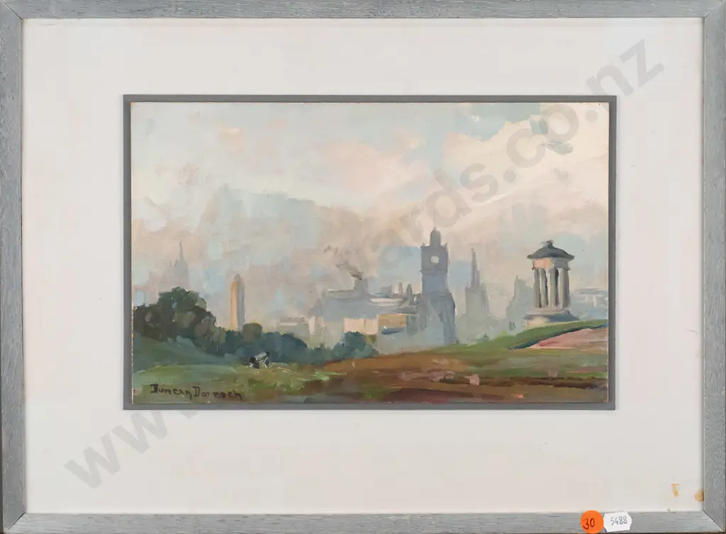 Duncan Darroch - framed oil - Edinburgh, Calton Hill H-180 W-290 (framing needs attention) Image 1++