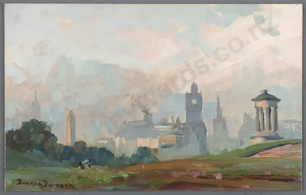 Duncan Darroch - framed oil - Edinburgh, Calton Hill H-180 W-290 (framing needs attention) Image 1++