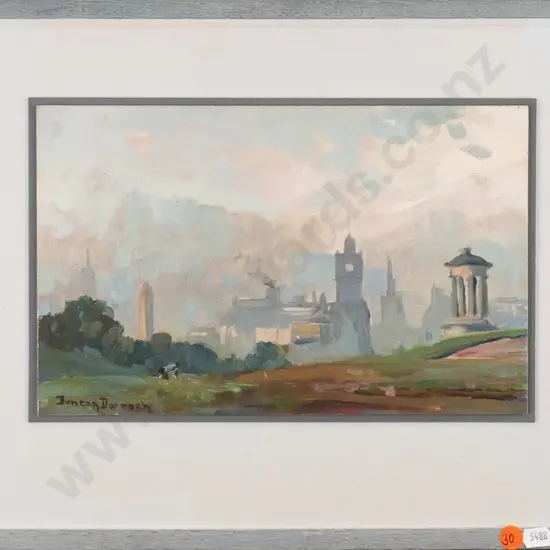 Duncan Darroch - framed oil - Edinburgh, Calton Hill H-180 W-290 (framing needs attention)
