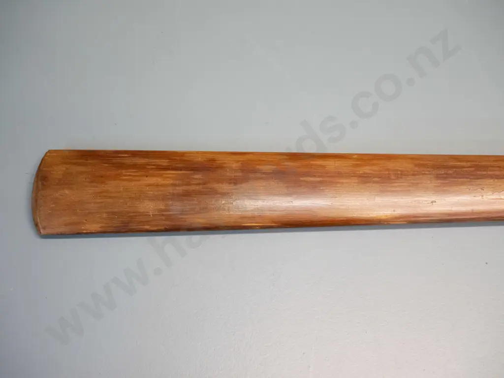 carved timber Maori taiaha / spear with paua insets and fibre decorations L-1560 Image 1++