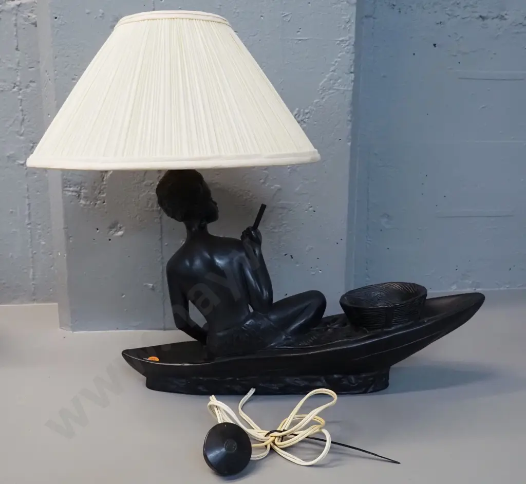 retro black finish composite figural table lamp w/ pleated shade H-480 L-480 Image 1++