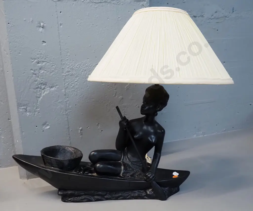 retro black finish composite figural table lamp w/ pleated shade H-480 L-480 Image 1++
