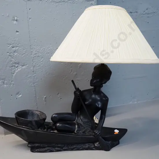 retro black finish composite figural table lamp w/ pleated shade H-480 L-480