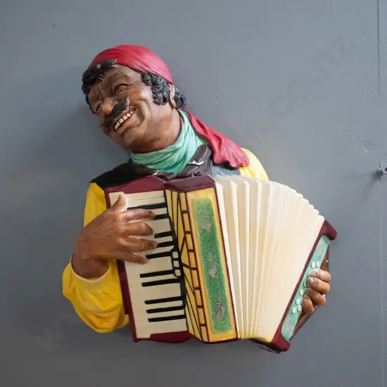 Bosson's plaster wall plaque - accordion player - a few minor chips to paint H-280 W-230