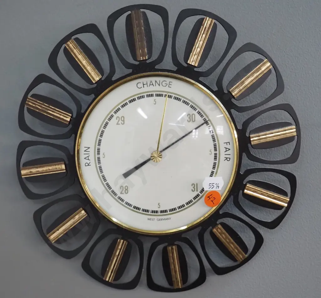 retro wall barometer in metal stylised flower motif case - marked West Germany. D-230 Image 1++