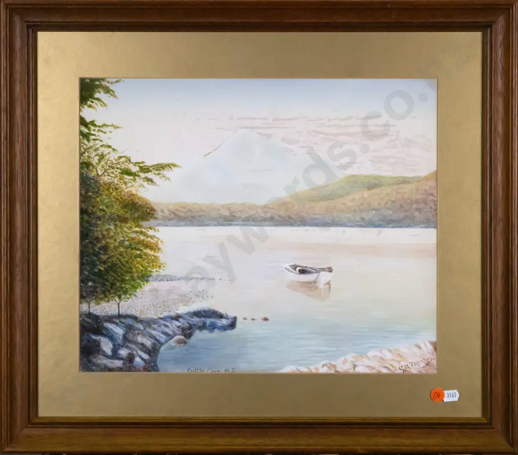 GA Thynne? - framed watercolour - Cuttle Cove NZ (slight foxing) H-300 W-360 Image 1++