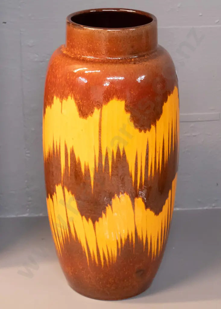 retro large German pottery vase with orange and brown streaked design H-390 Image 1++