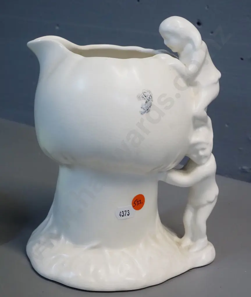 Sylvac comport shape cream glaze jug with children playing figural handle H-220 and a Crown Devon salad ware dish with Image 1++