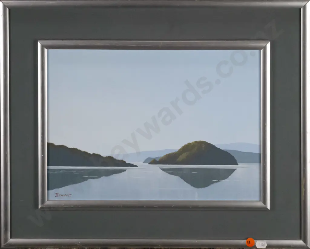 Reg Bennett - framed acrylic - Islands in the Harbour H-240 W-340 Image 1++