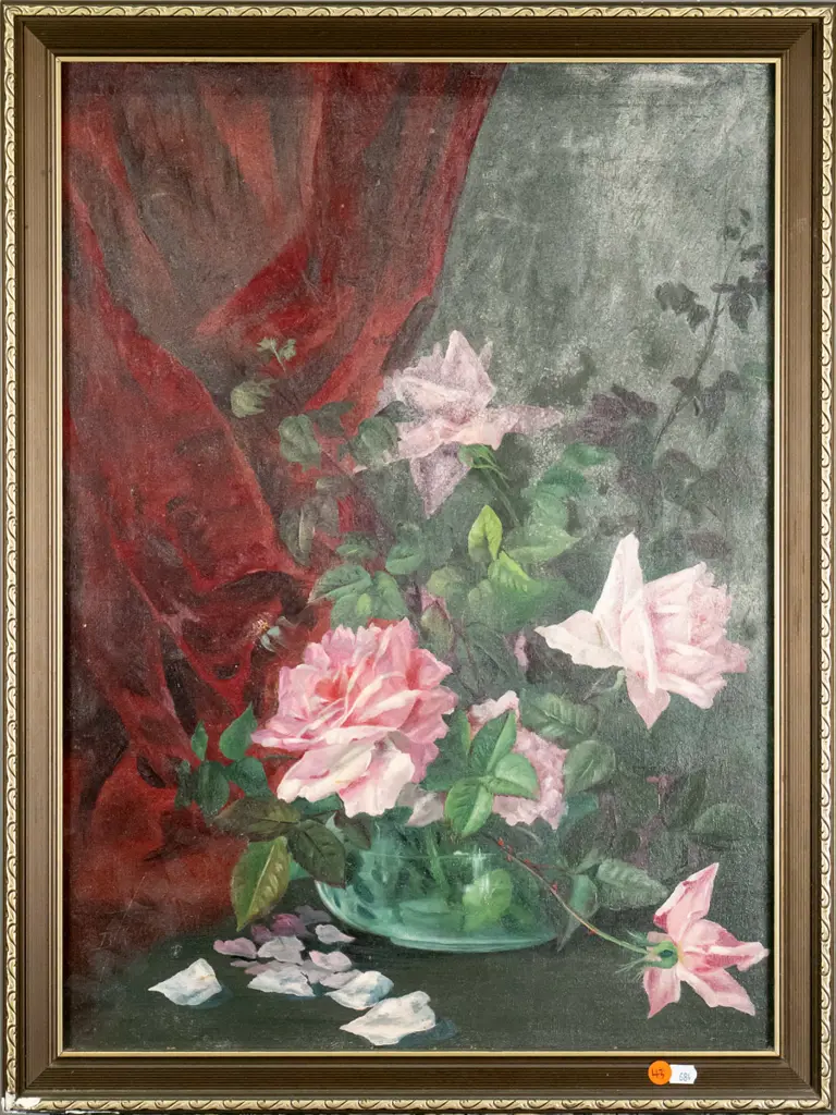 framed oil - roses H-590 W-430 (frame needs attention) Image 1++