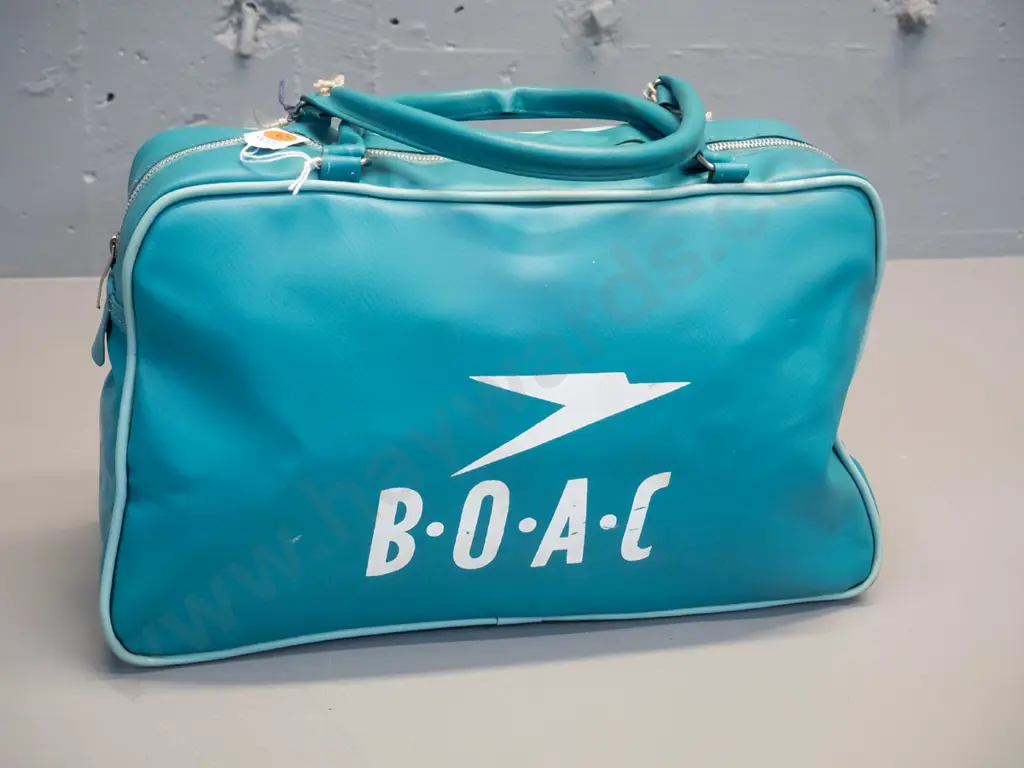 vintage BOAC vinyl airline cabin bag - with various original paper tags H-210 L-340 Image 1++