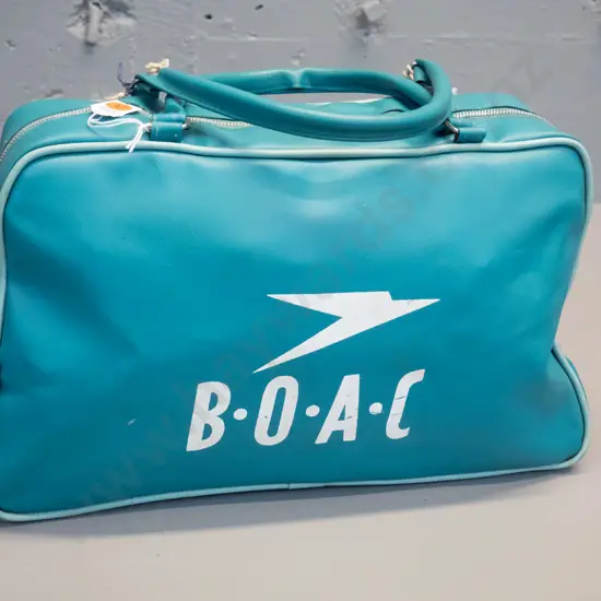 vintage BOAC vinyl airline cabin bag - with various original paper tags H-210 L-340
