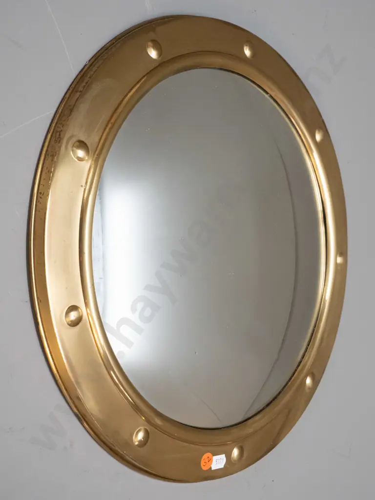 contemporary circular brass framed convex wall mirror Diam-370 Image 1++