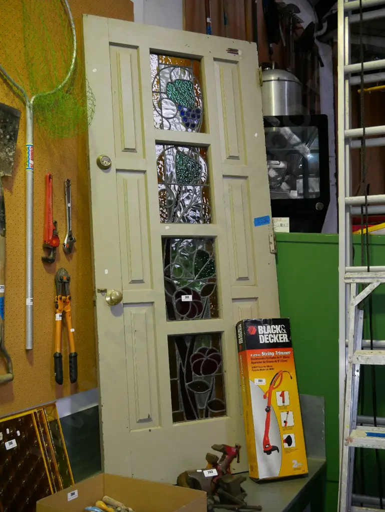 solid  wood 4 pane; and leadlight front door with hinges, handles and locks H-1980 W-860 Image 1++