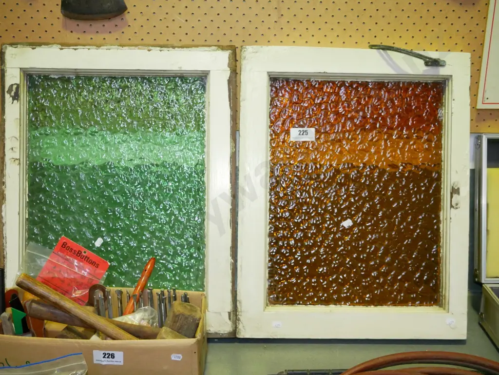 1x green glass, 1x amber glass mottled bay windows Window H-560 W-470 (including frame) Image 1++