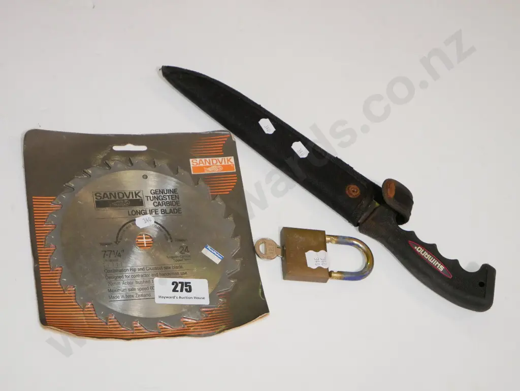 padlock, fishing knife, circular saw blade Image 1++