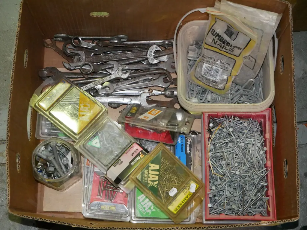 box; nails, open ended ring spanners, screws etc Image 1++