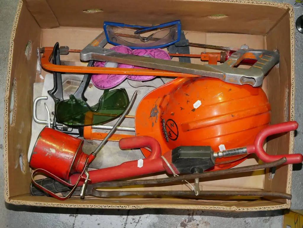 box; hack saw, oiler, hard hat etc Image 1++
