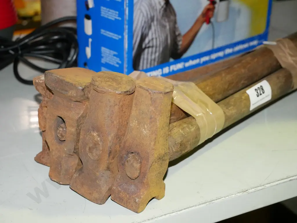bundle of wooden handled vintage blacksmith's hammers Image 1++