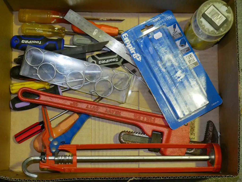box; caullking gun, plumber stilson, builders square etc Image 1++