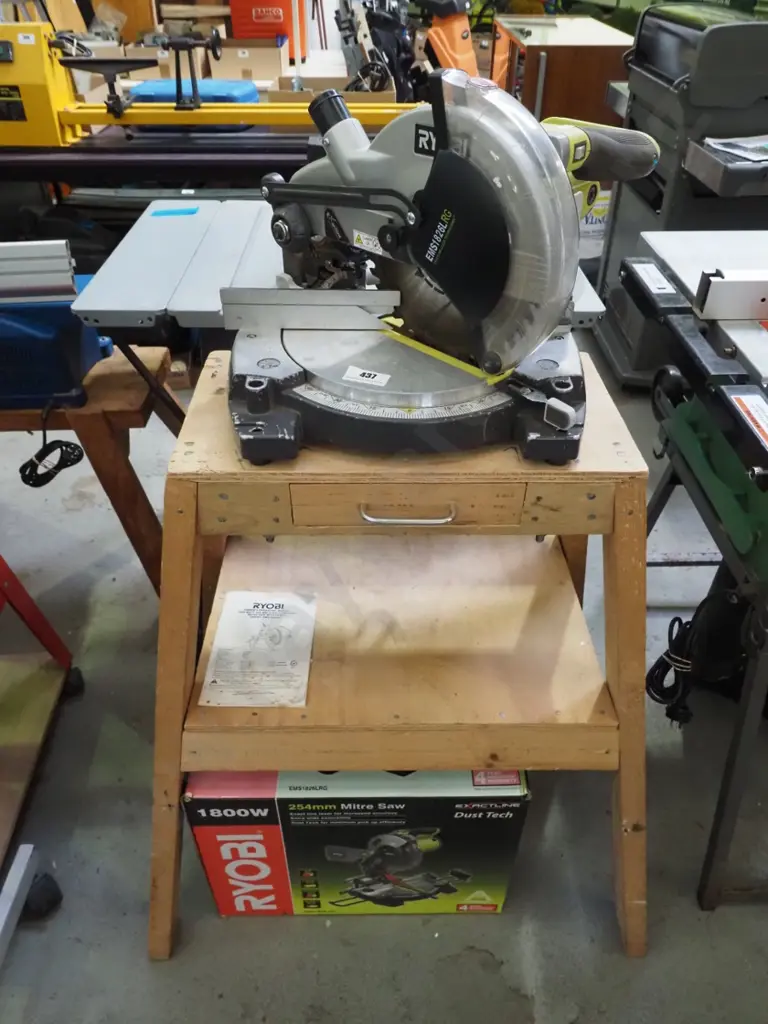 Ryobi compund mitre saw on homemade stand and accessories Image 1++