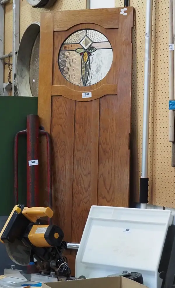 oak cupboard door with circular leadlight window H-1350 W-490  Image 1++