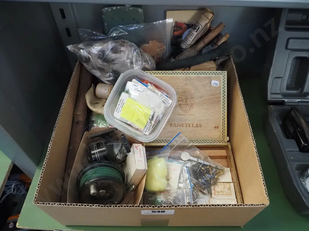box; fly fishing materials, reels etc Image 1++