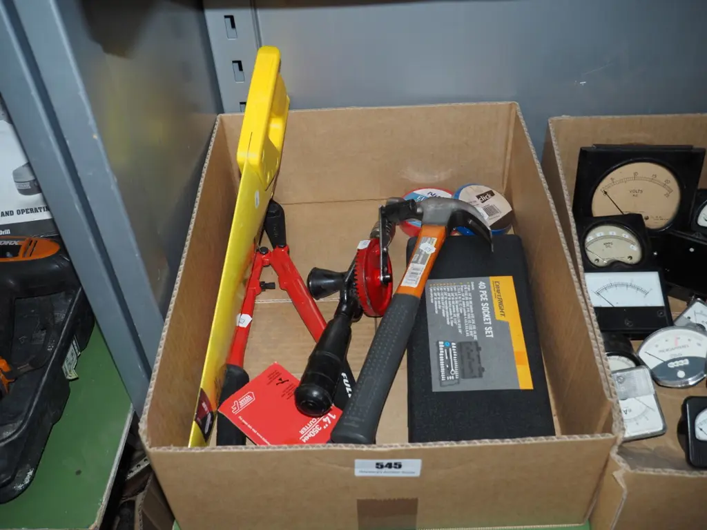 box; hand saw, bolt cutters, small socket set etc Image 1++