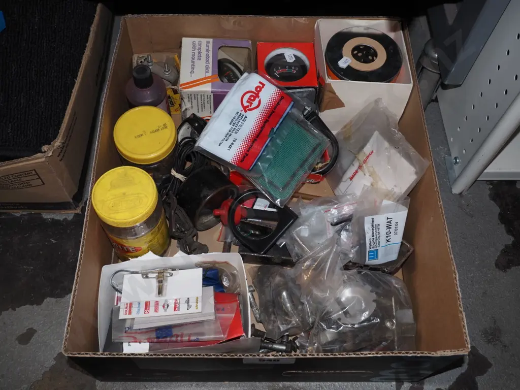 box; lawn mower parts, automotive dials etc Image 1++