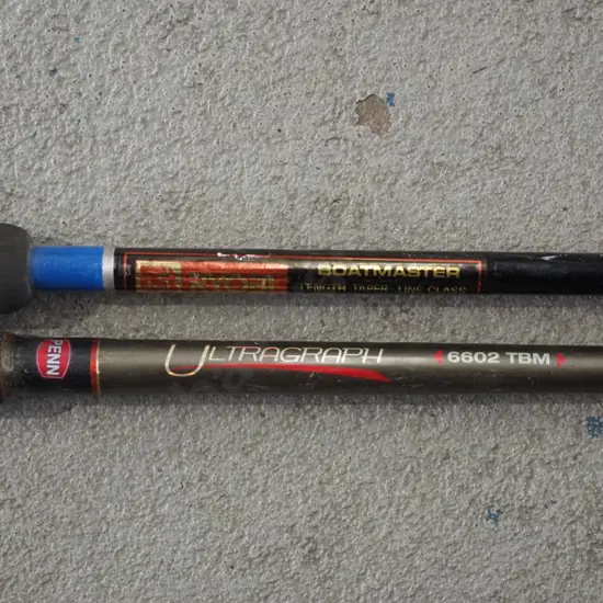 2x fishing rods - orange dots