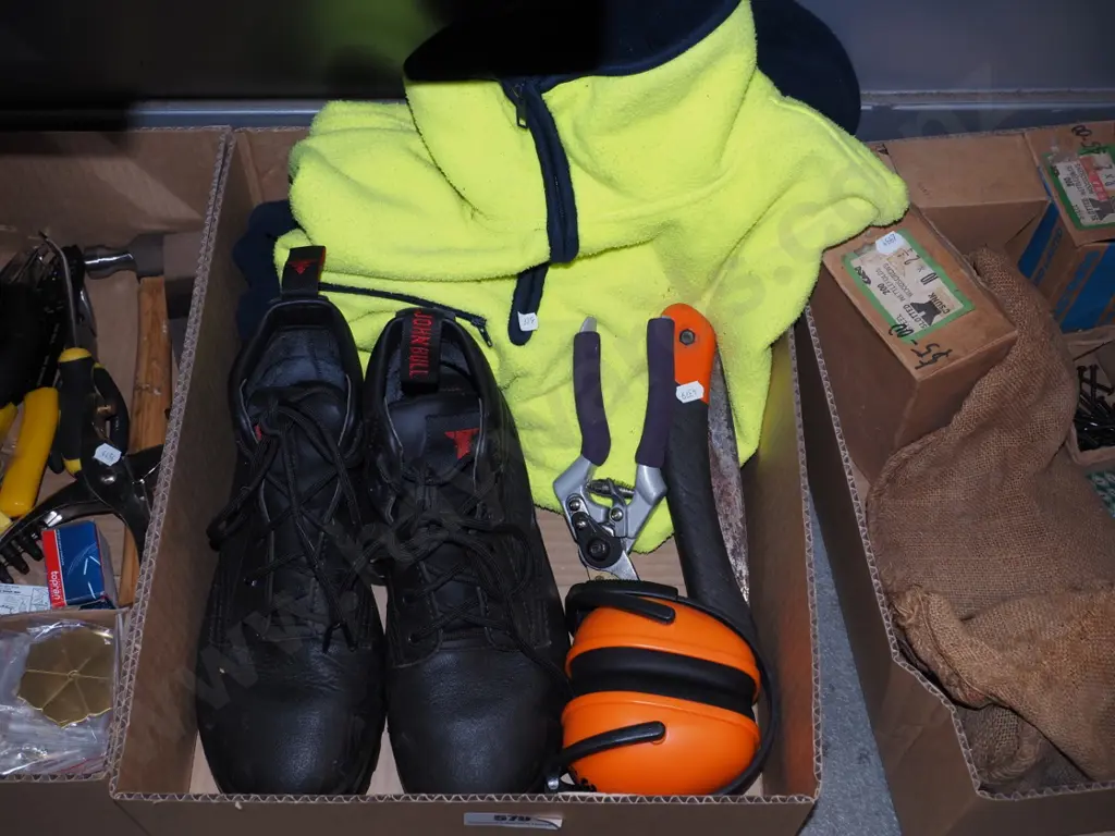 box; steel cap boots, ear muffs, gardening tools etc Image 1++