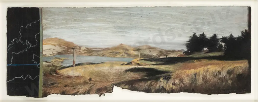 Inge Doesburg '03 - framed mixed media "Across The Harbour" H-200 W-530 Image 1++