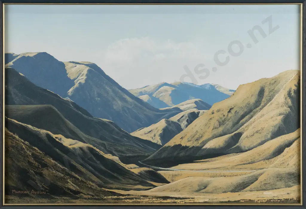 Murray Ayson 2002 - framed oil "Shadows - Lindis Hills" H-300 W-440 Image 1++