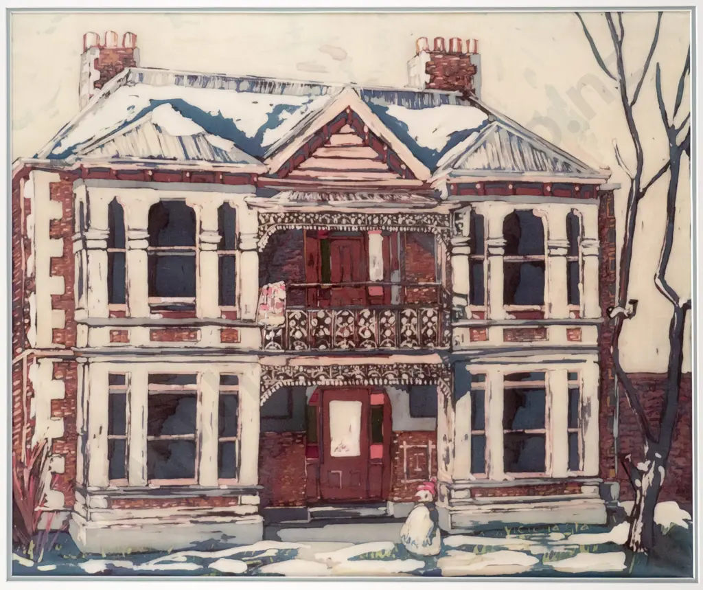 Victoria Gray - watercolour on fabric "808 Cumberland St Dunedin, Student Flat Series" H-620 W-780 Image 1++