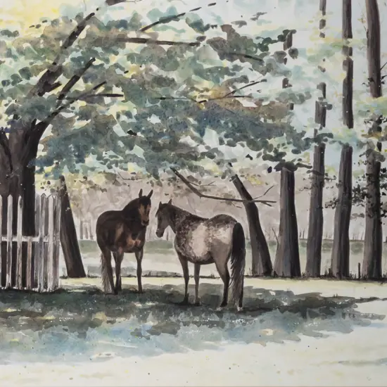 Liz Whyte - framed watercolour "Horse Sense" H-510 W-690