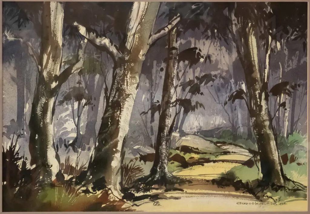 Stan Hopkins '84 - framed watercolour "Sunlit Walk, Town Belt" H-340 W-500 Image 1++