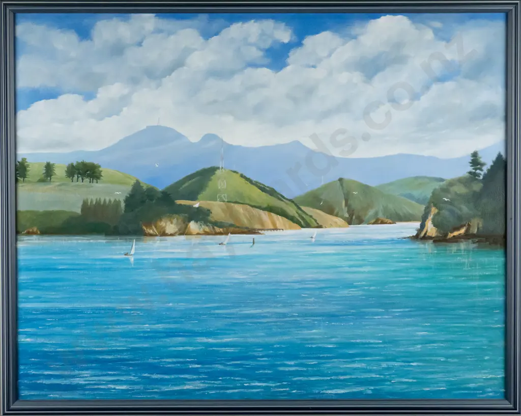 Doug McArthur - framed acrylic - Otago Harbour H-470 W-590 Image 1++