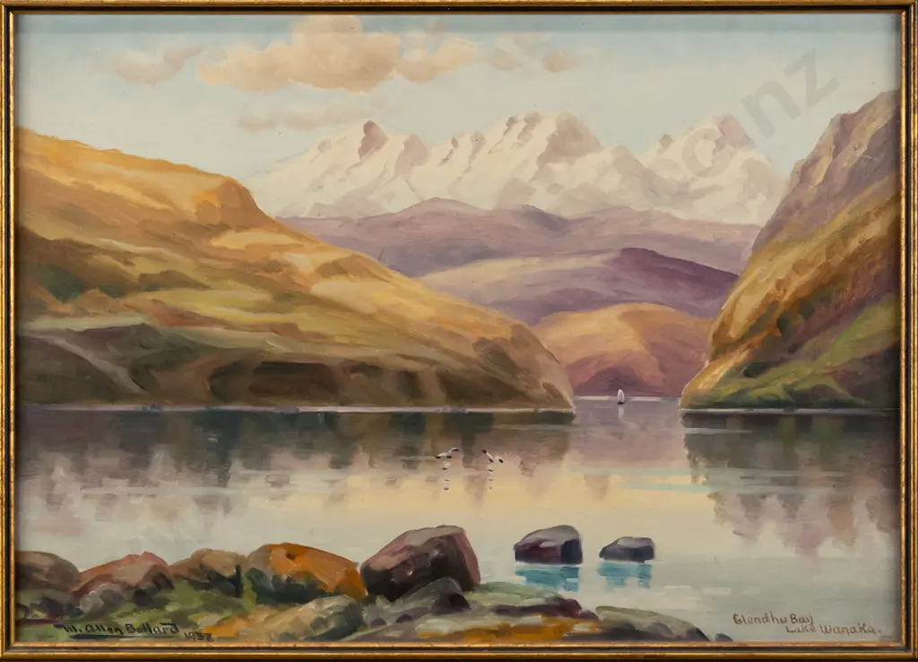 W Allen Bollard 1937 - framed oil "Glendhu Bay, Lake Wanaka" H-360 W-510 Image 1++
